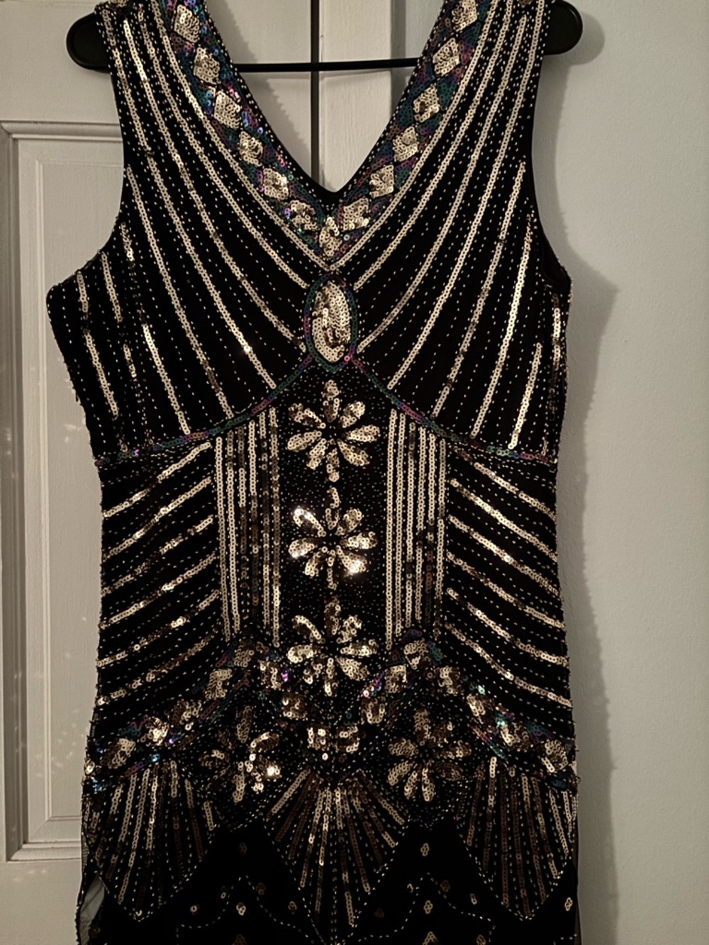 Black Beaded Fringe Evening Dress - Elegant Cocktail Dress - Picture 10 of 11